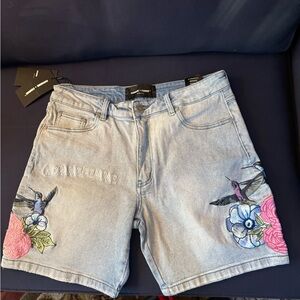 Homme Femme unisex Embroidered Denim Shorts -